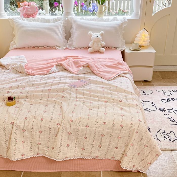 91家纺网 家纺一手货源 找家纺 慕澄家纺 2024新款时尚印花泡泡棉花边夏被夏凉被空调被 夏被-沐歌