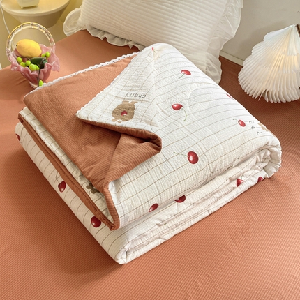 慕澄家纺 2024新款时尚印花泡泡棉花边夏被夏凉被空调被 夏被-车厘子
