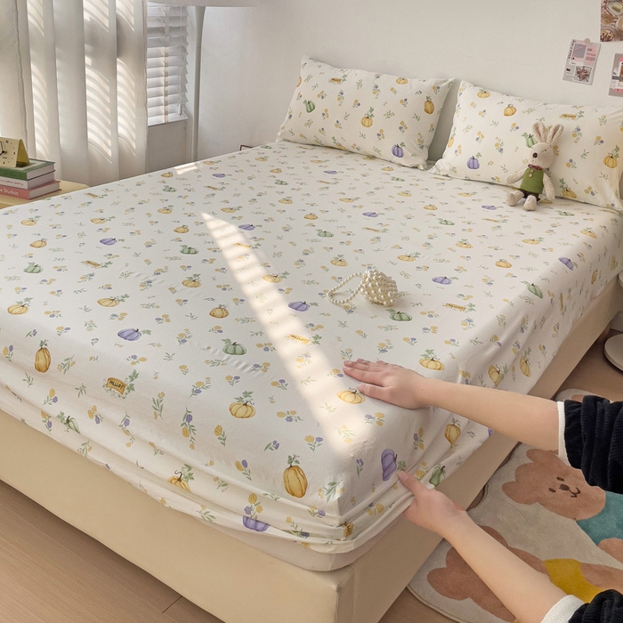 91家纺网 家纺一手货源 找家纺 纽缦家纺 2024水洗双层纱单床笠 小南瓜