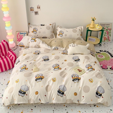 91家纺网 家纺一手货源 找家纺 云锦家居 2024新款13070纯棉印花吊边款一字绣四件套 洛卡迪