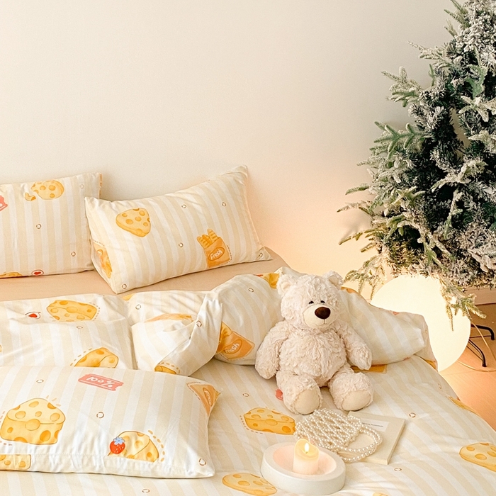 91家纺网 家纺一手货源 找家纺 川悦生活 2024爆款13372全棉卡通小清新四件套三件套 奶小酪