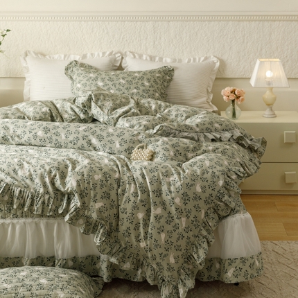 91家纺网 家纺一手货源 找家纺 菊上家纺 2024新款欧根纱床盖四件套 忆江南