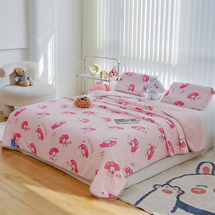 91家纺网 家纺一手货源 找家纺 米米儿家纺 2024新款A类针织棉凉豆豆夏被夏凉被空调被-三丽鸥系列 欢乐美乐蒂