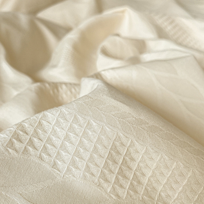 91家纺网 家纺一手货源 找家纺 启程家纺 2024新款全棉华夫格提花四件套 小豆芽-白咖