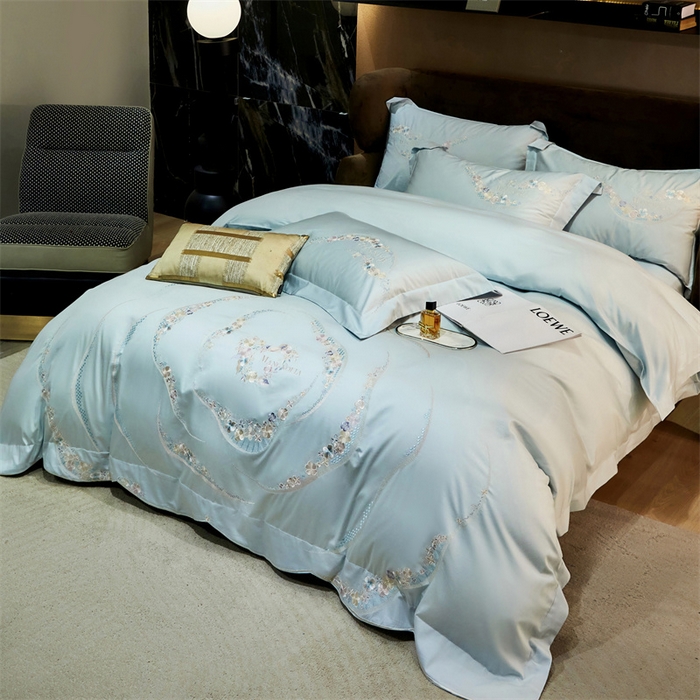 91家纺网 家纺一手货源 找家纺 宏羽纺家纺 2024新款高支高密全棉绣花工艺四件套-怡悦 怡悦 西子蓝