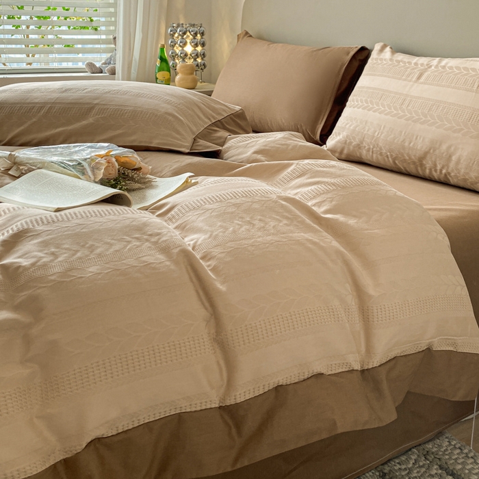 91家纺网 家纺一手货源 找家纺 （总）启程家纺 2024新款A类全棉华夫格提花四件套-宽边系列