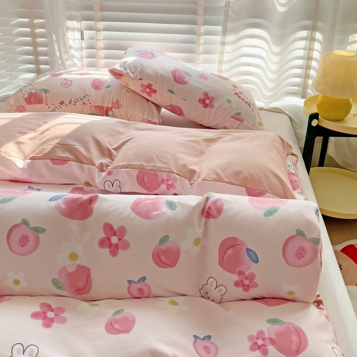 91家纺网 家纺一手货源 找家纺 纽缦家纺 2024水洗双层纱被套 桃你喜欢