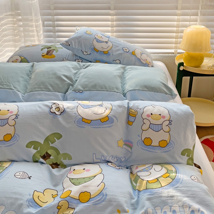 91家纺网 家纺一手货源 找家纺 纽缦家纺 2024水洗双层纱被套 蓝小鸭