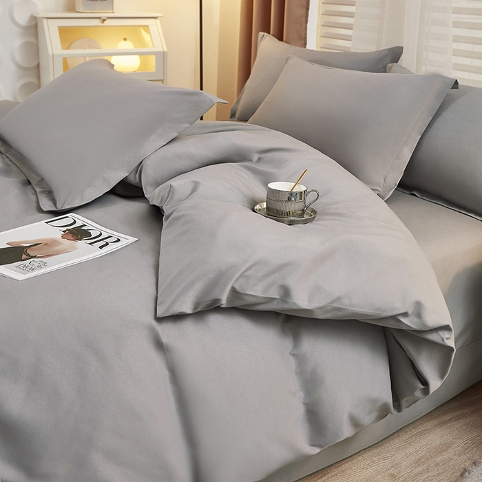 91家纺网 家纺一手货源 找家纺 丝涟家居 2025新款纯色亲肤棉磨毛四件套 都市灰