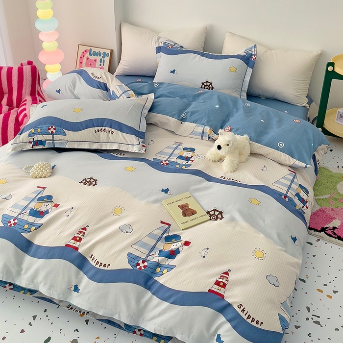 91家纺网 家纺一手货源 找家纺 云锦家居 2024新款13070纯棉印花吊边款一字绣四件套 星夜号