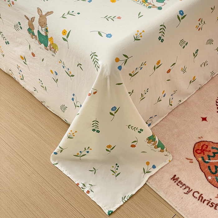 91家纺网 家纺一手货源 找家纺 纽缦家纺 2024水洗双层纱床单 小兔堡