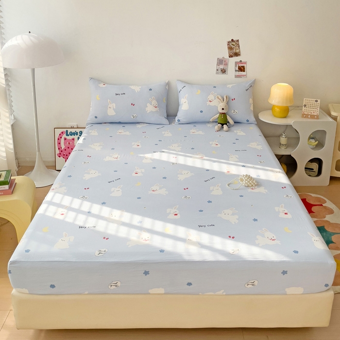 91家纺网 家纺一手货源 找家纺 纽缦家纺 2024水洗双层纱单床笠 嗨皮兔