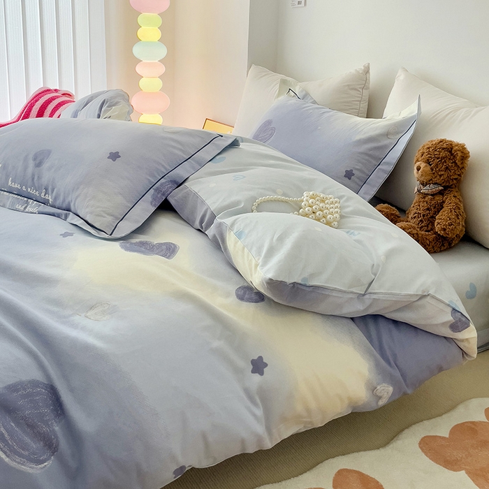 91家纺网 家纺一手货源 找家纺 云锦家居 2024新款13070纯棉印花吊边款一字绣四件套 恋恋情节