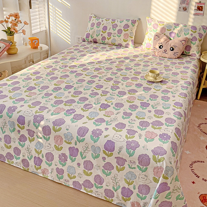 91家纺网 家纺一手货源 找家纺 纽缦家纺 2024水洗双层纱床单 素颜捧花