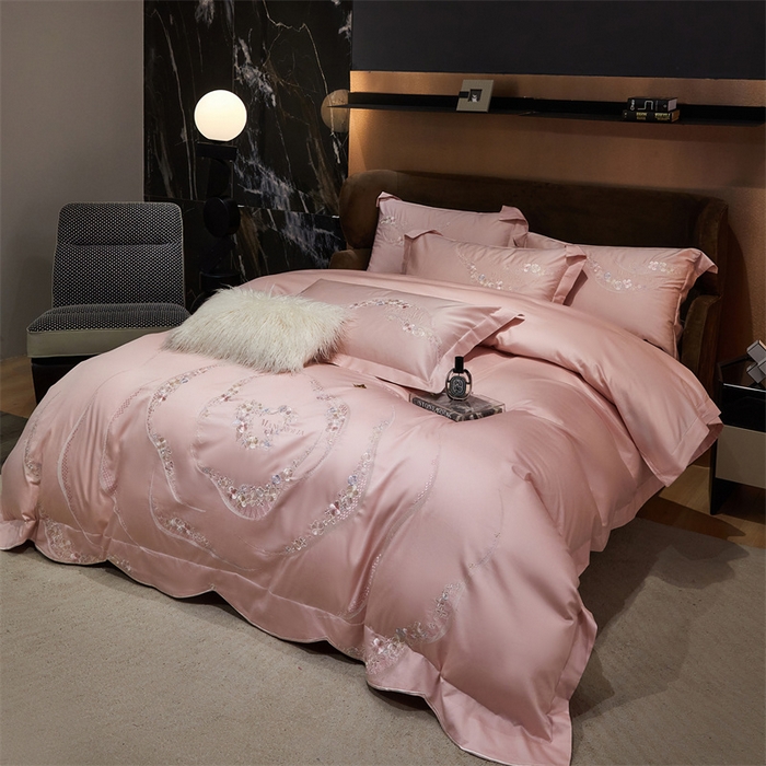 91家纺网 家纺一手货源 找家纺 宏羽纺家纺 2024新款高支高密全棉绣花工艺四件套-怡悦 怡悦 美男粉