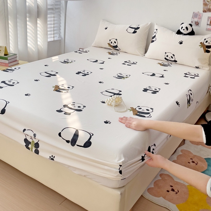 91家纺网 家纺一手货源 找家纺 纽缦家纺 2024水洗双层纱单床笠 小熊猫