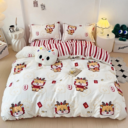 91家纺网 家纺一手货源 找家纺 （总）云锦家居 2024春夏新款13070纯棉印花吊边款一字绣四件套