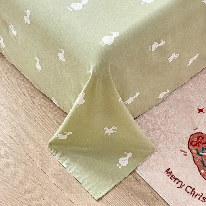 91家纺网 家纺一手货源 找家纺 纽缦家纺 2024水洗双层纱床单 小绿鸭