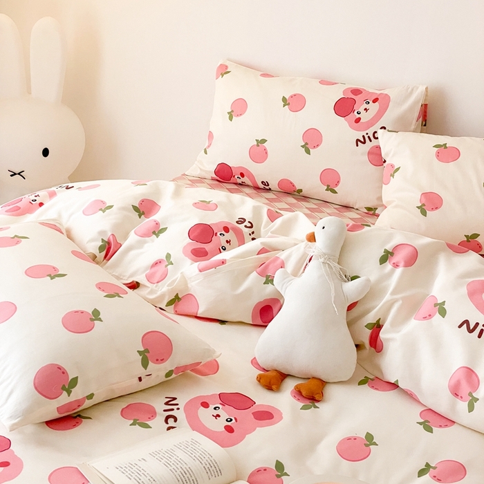 91家纺网 家纺一手货源 找家纺 川悦生活 2024爆款13372全棉卡通小清新四件套三件套 粉啵兔