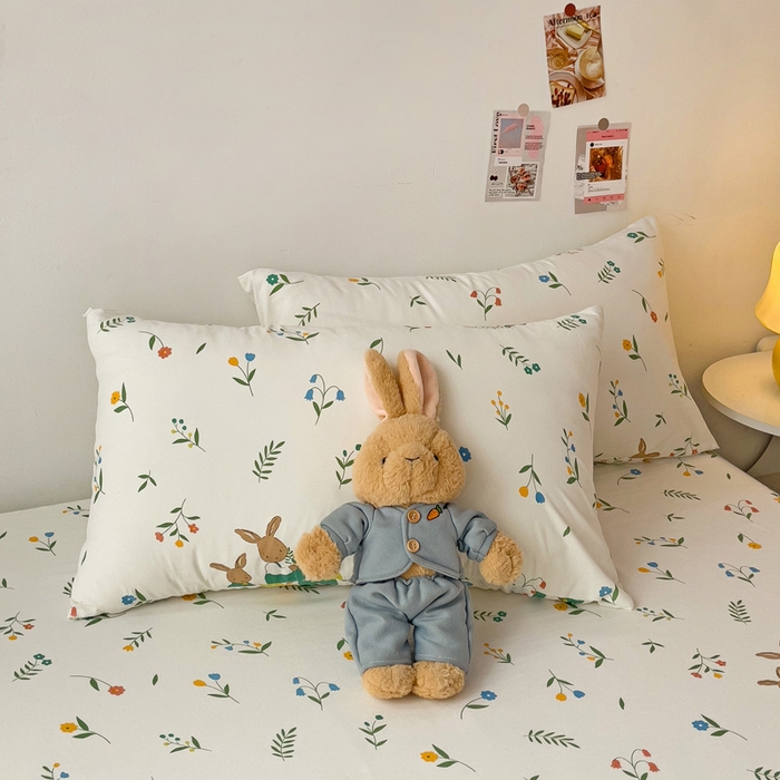 91家纺网 家纺一手货源 找家纺 纽缦家纺 2024水洗双层纱单床笠 小兔堡