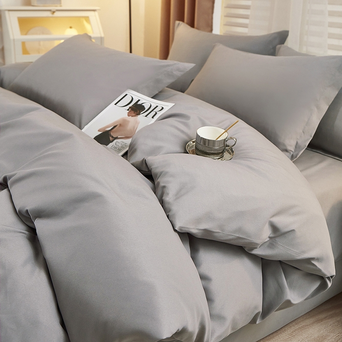 91家纺网 家纺一手货源 找家纺 丝涟家居 2025新款纯色亲肤棉磨毛四件套 都市灰