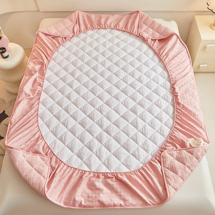 91家纺网 家纺一手货源 找家纺 多谷家纺 2024新款针织提花大豆夹棉床笠 可可粉