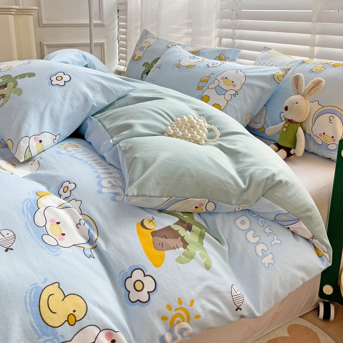 91家纺网 家纺一手货源 找家纺 纽缦家纺 2024水洗双层纱被套 蓝小鸭