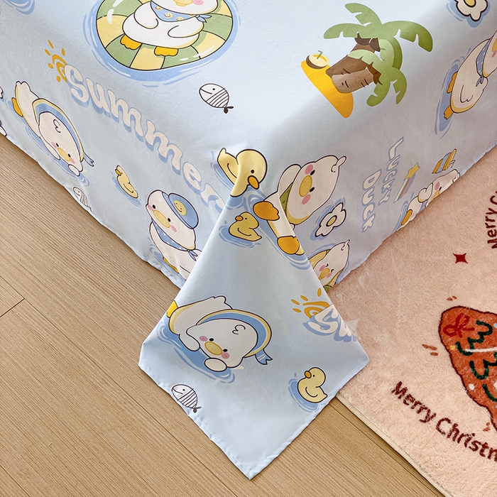 91家纺网 家纺一手货源 找家纺 纽缦家纺 2024水洗双层纱床单 蓝小鸭