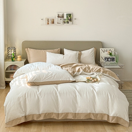 91家纺网 家纺一手货源 找家纺 （总）启程家纺 2024新款A类全棉华夫格提花四件套-宽边系列