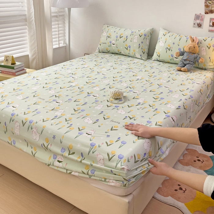 91家纺网 家纺一手货源 找家纺 纽缦家纺 2024水洗双层纱单床笠 夹心果冻