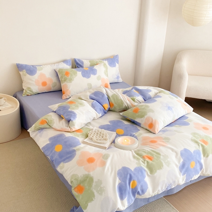 91家纺网 家纺一手货源 找家纺 川悦生活 2024爆款13372全棉卡通小清新四件套三件套 茜娜