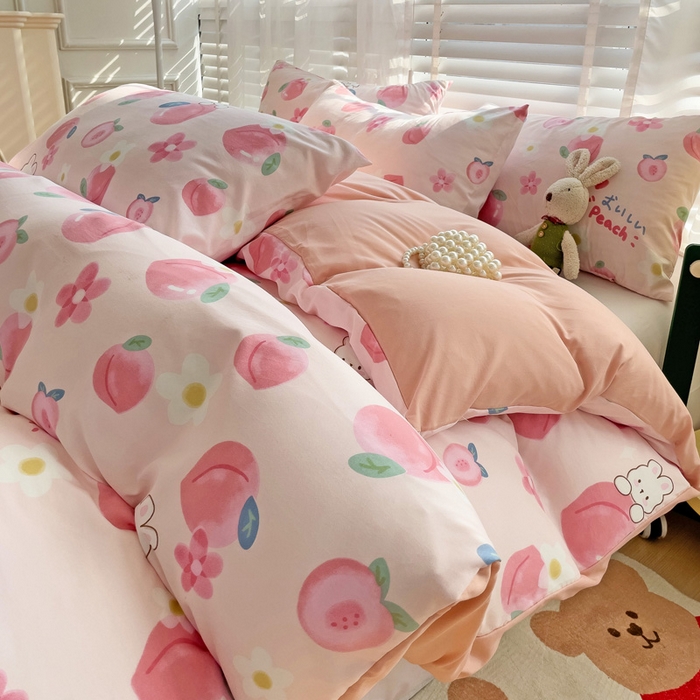 91家纺网 家纺一手货源 找家纺 纽缦家纺 2024水洗双层纱被套 桃你喜欢