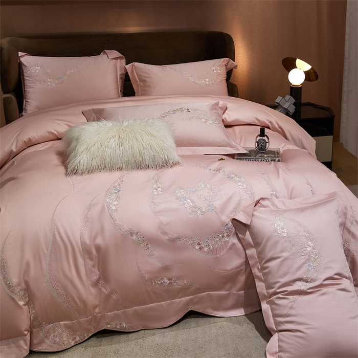 91家纺网 家纺一手货源 找家纺 宏羽纺家纺 2024新款高支高密全棉绣花工艺四件套-怡悦 怡悦 美男粉