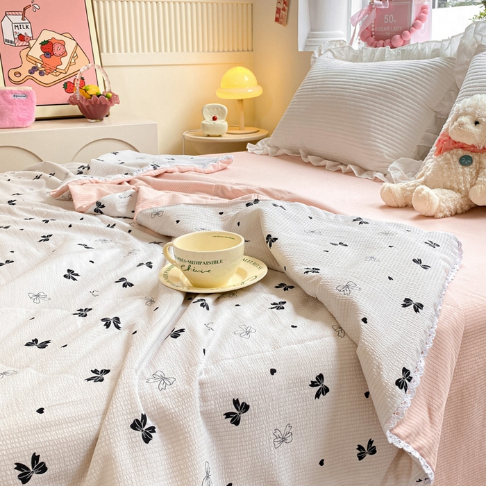 91家纺网 家纺一手货源 找家纺 慕澄家纺 2024新款时尚印花泡泡棉花边夏被夏凉被空调被 夏被-蝴蝶结