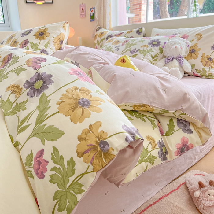 91家纺网 家纺一手货源 找家纺 川悦生活 2024爆款13372全棉卡通小清新四件套三件套 春野田园