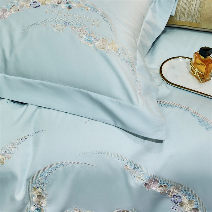 91家纺网 家纺一手货源 找家纺 宏羽纺家纺 2024新款高支高密全棉绣花工艺四件套-怡悦 怡悦 西子蓝