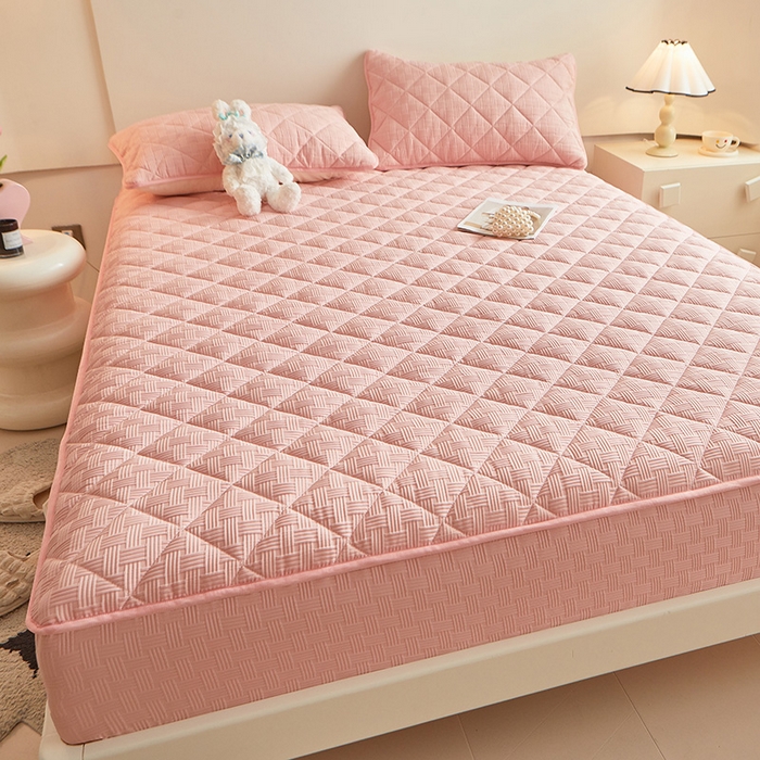 91家纺网 家纺一手货源 找家纺 多谷家纺 2024新款针织提花大豆夹棉床笠 可可粉