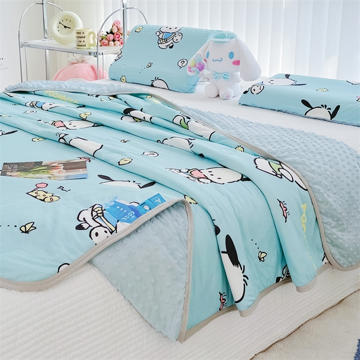 91家纺网 家纺一手货源 找家纺 米米儿家纺 2024新款A类针织棉凉豆豆夏被夏凉被空调被-三丽鸥系列 可爱帕恰狗-蓝