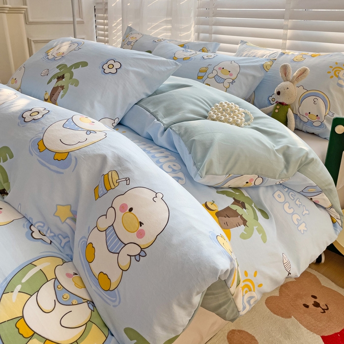 91家纺网 家纺一手货源 找家纺 纽缦家纺 2024水洗双层纱被套 蓝小鸭