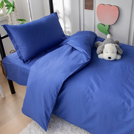 纯棉纯色13372学生三件套寝室全棉宿舍床套件上下铺床品套装 深蓝