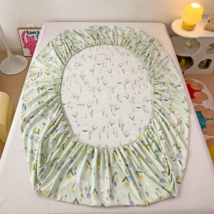 91家纺网 家纺一手货源 找家纺 纽缦家纺 2024水洗双层纱单床笠 夹心果冻