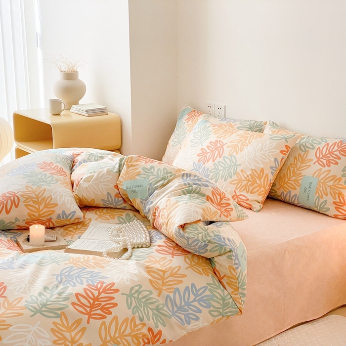 91家纺网 家纺一手货源 找家纺 川悦生活 2024爆款13372全棉卡通小清新四件套三件套 米乐-橘