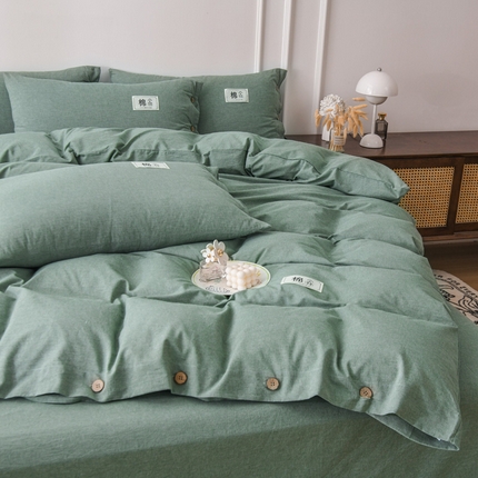 91家纺网 家纺一手货源 找家纺 巧格家纺 2024全棉水洗棉四件套纽扣款 墨绿