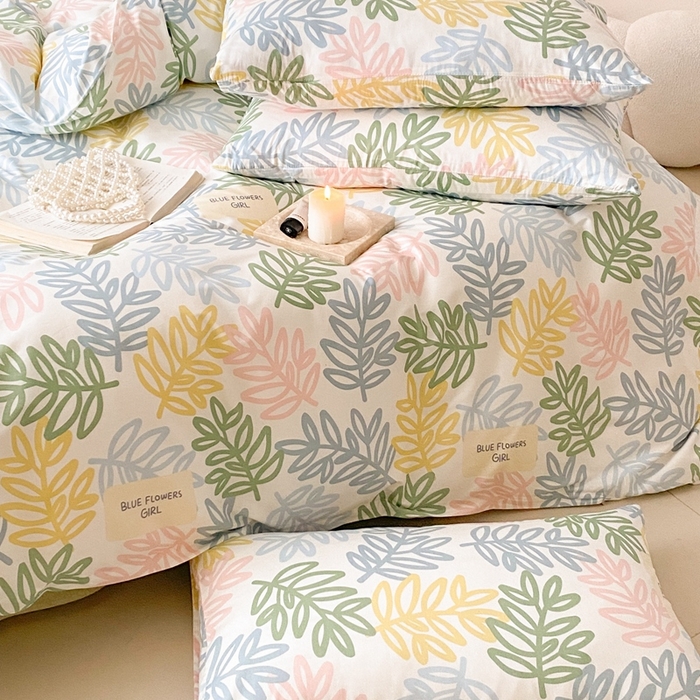 91家纺网 家纺一手货源 找家纺 川悦生活 2024爆款13372全棉卡通小清新四件套三件套 米乐-绿