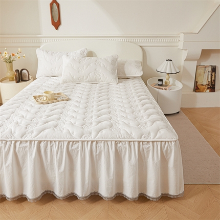 91家纺网 家纺一手货源 找家纺 （总）3C 2024新款玫瑰全棉水洗棉大豆夹棉床裙