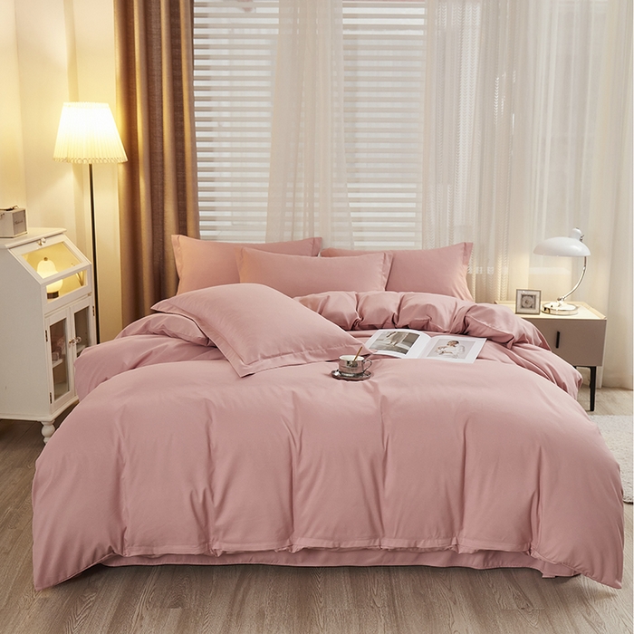 91家纺网 家纺一手货源 找家纺 丝涟家居 2025新款纯色亲肤棉磨毛四件套 少女粉