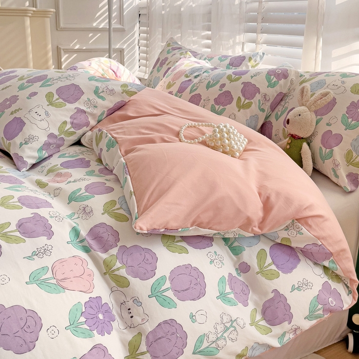 91家纺网 家纺一手货源 找家纺 纽缦家纺 2024水洗双层纱被套 素颜捧花