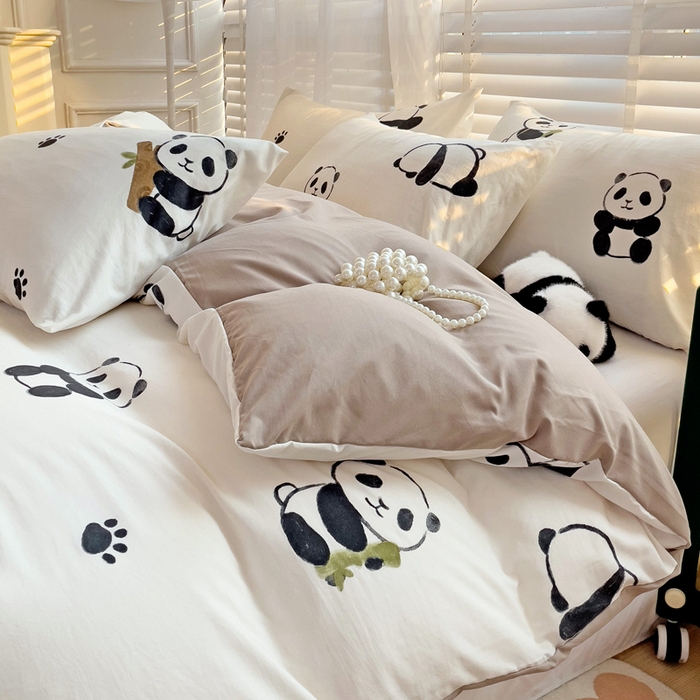 91家纺网 家纺一手货源 找家纺 纽缦家纺 2024水洗双层纱被套 小熊猫