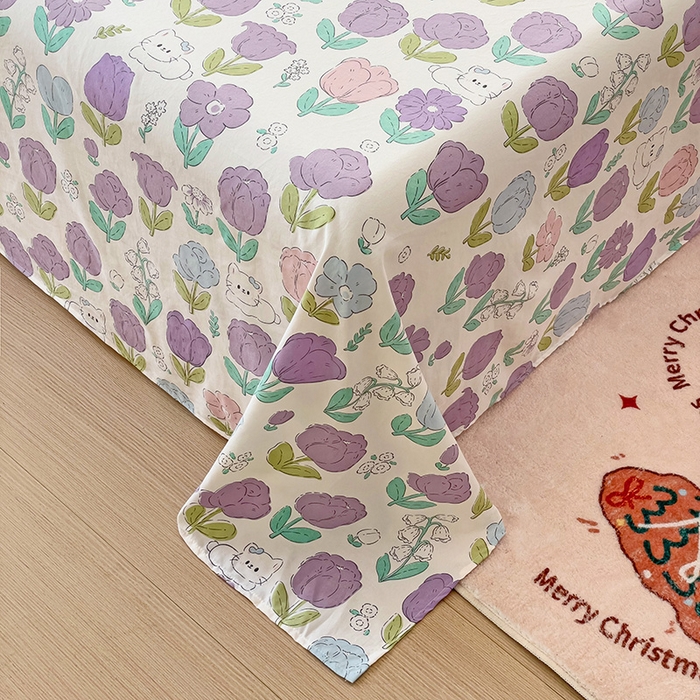 91家纺网 家纺一手货源 找家纺 纽缦家纺 2024水洗双层纱床单 素颜捧花