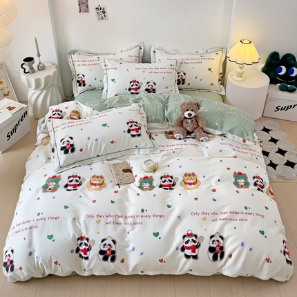 云锦家居 2024新款13070纯棉印花吊边款一字绣四件套 炫彩乐园